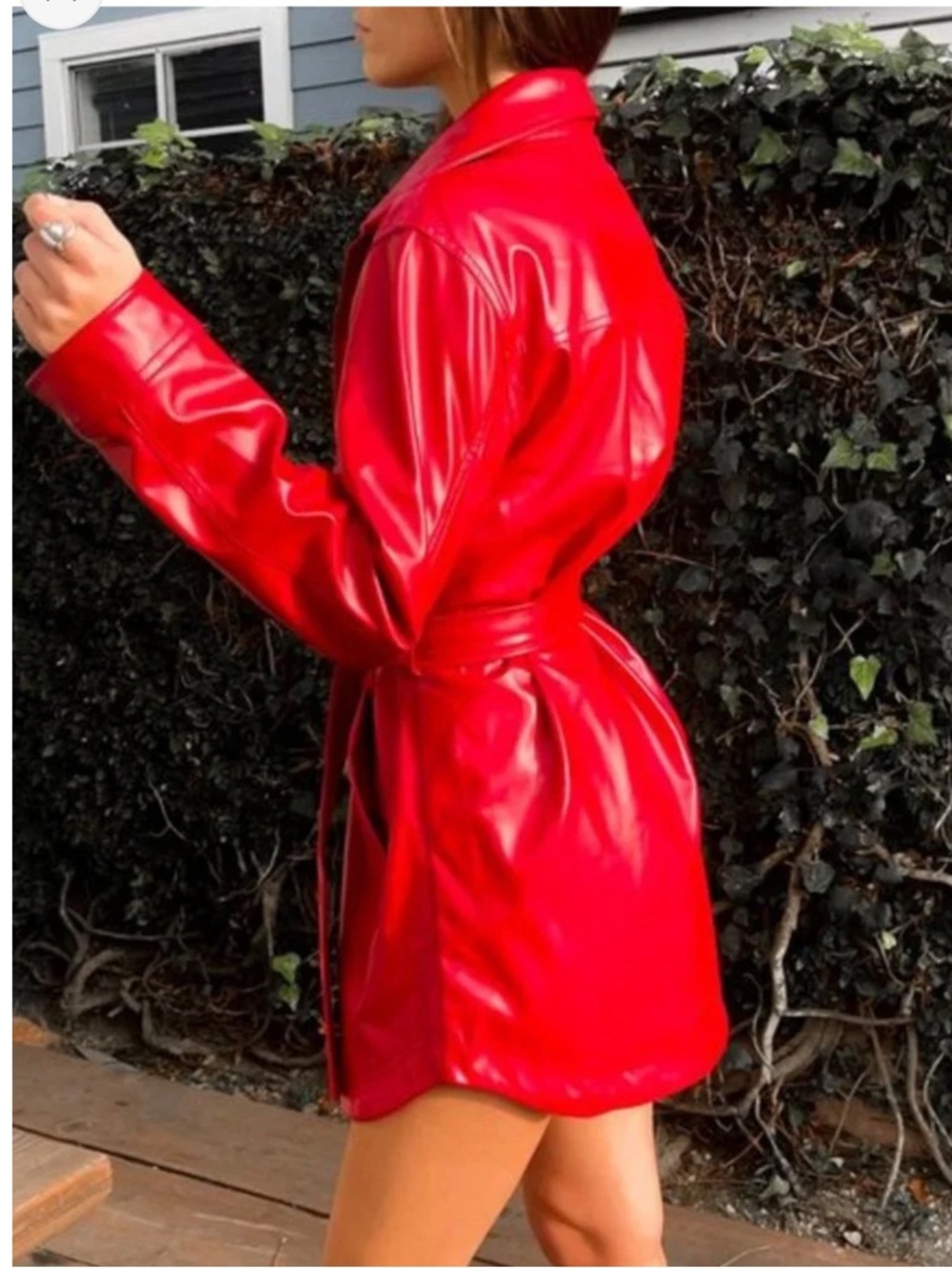 Black Label by Cest Toi - Unisex Red Faux Leather Belted Shirt Jacket